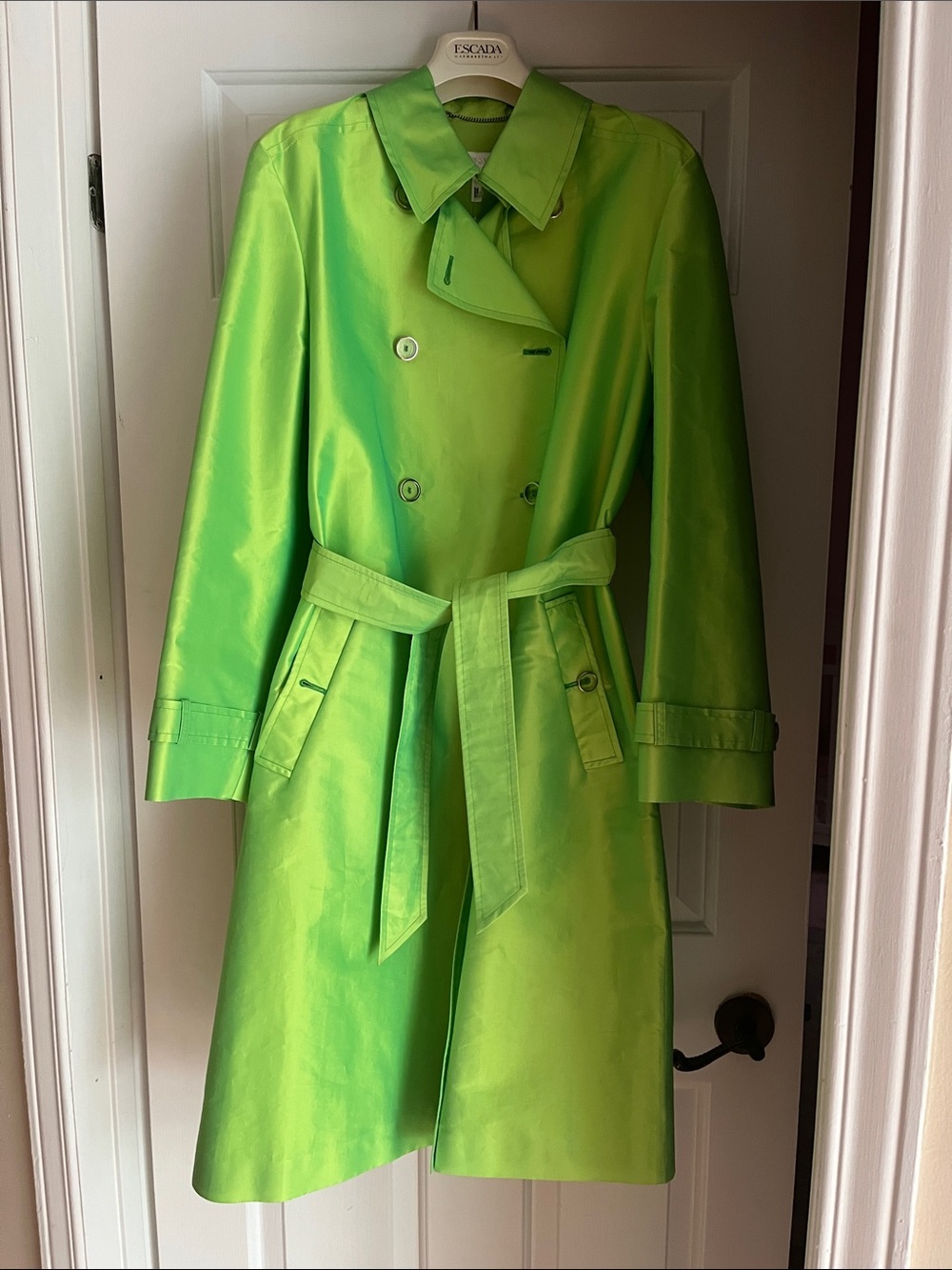 NWT Escada Neon Lime lightweight Double-Breasted Trench Coat